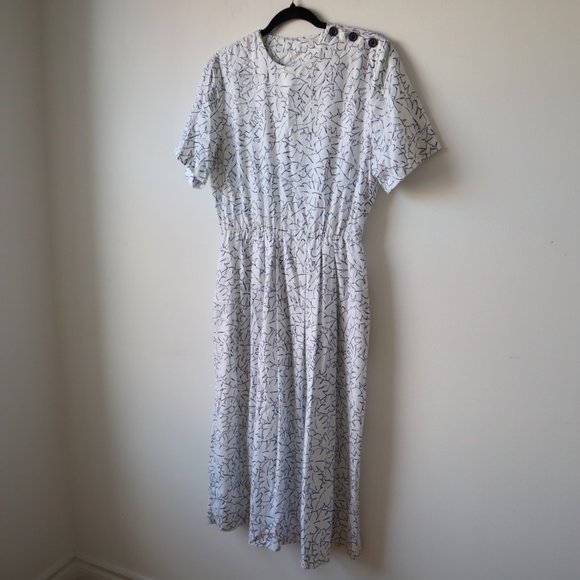 Vintage Southern Lady Botanical Print White and Blue Midi Dress - Picture 2 of 12